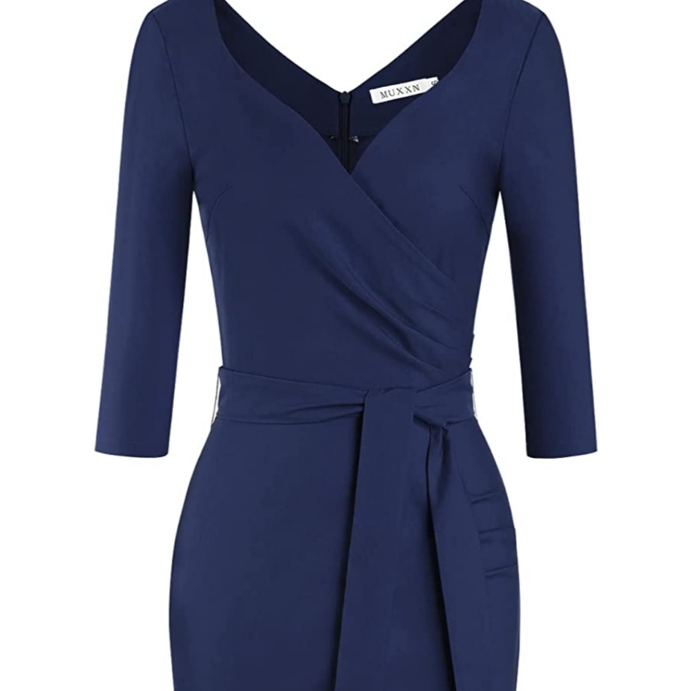 NWOT Faux Wrap V Neck Midi Dress - Picture 3 of 4